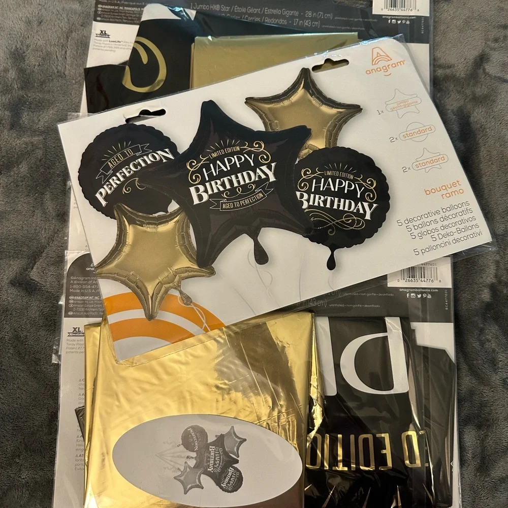 Birthday Decorations Balloons Black Gold Foil Aged To Perfection Jumbo Men Women